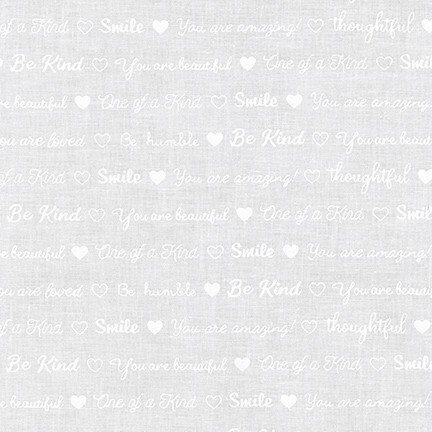 digital image of white fabric with encouraging phrases in white with hearts