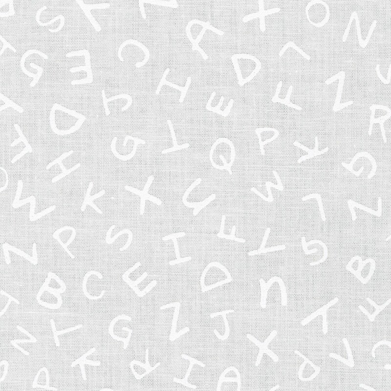 digital image of tossed lettering on a white background fabric