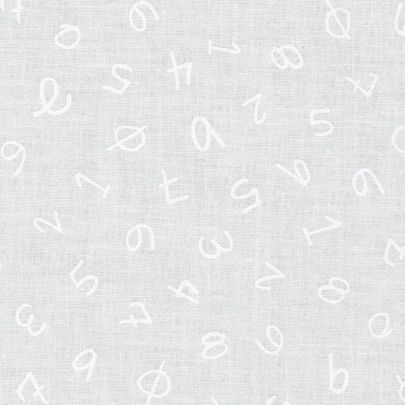 digital image of tossed white numbers on a white background fabric