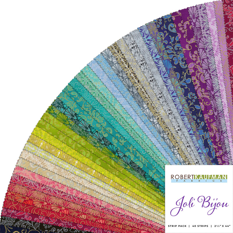 collage of all fabrics included in Joli Bijou jelly roll