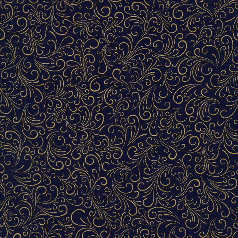 Black fabric with gold swirls all over