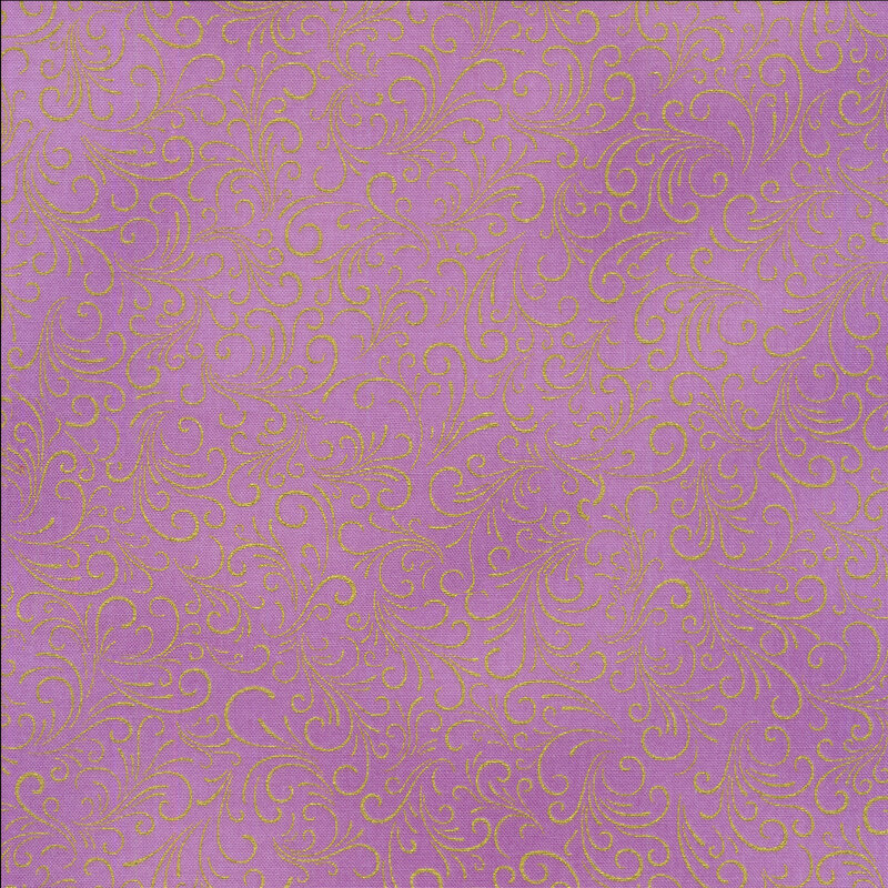 Light purple mottled fabric with gold swirls all over