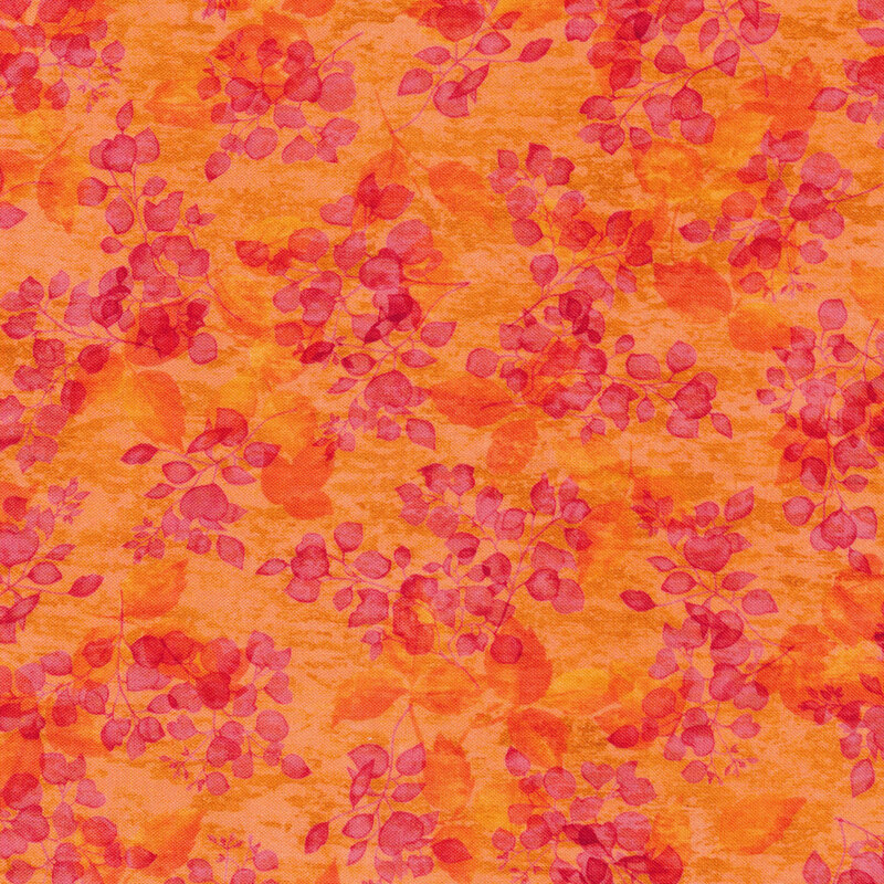 orange and deep pink leaves on a light orange background