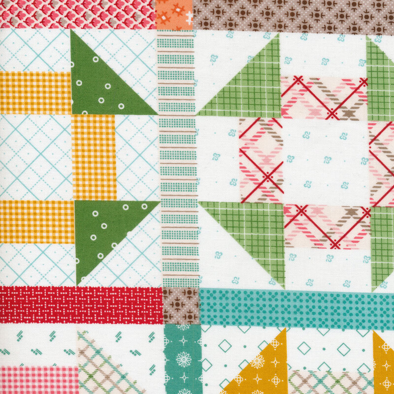 multicolor geometric quilt-patterned fabric