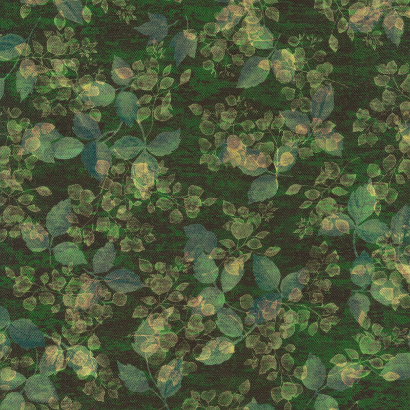 forest green fabric with a delicate leafy pattern