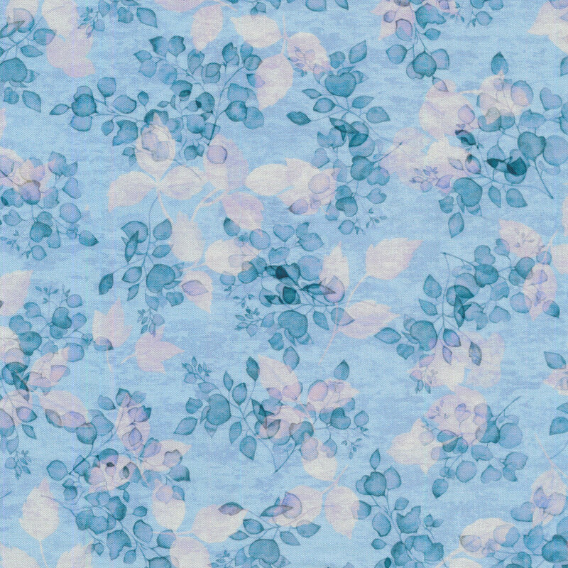 light blue fabric with a delicate leafy pattern