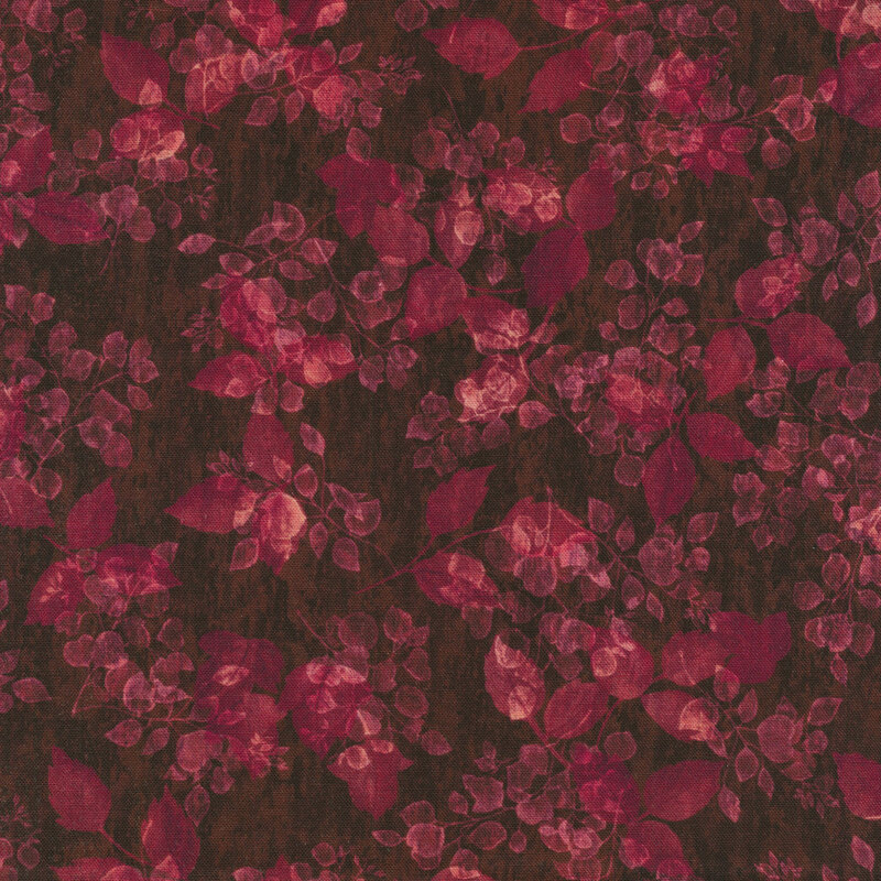dark burgundy and pink tonal fabric with delicate leaf patterns