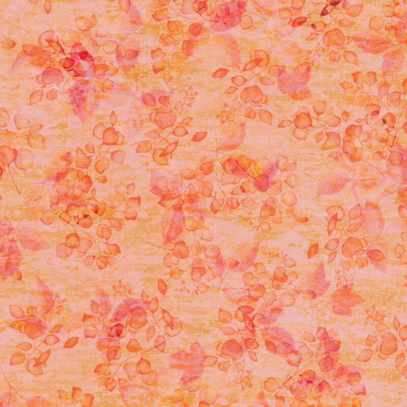 peach and pink fabric with delicate leaf print 