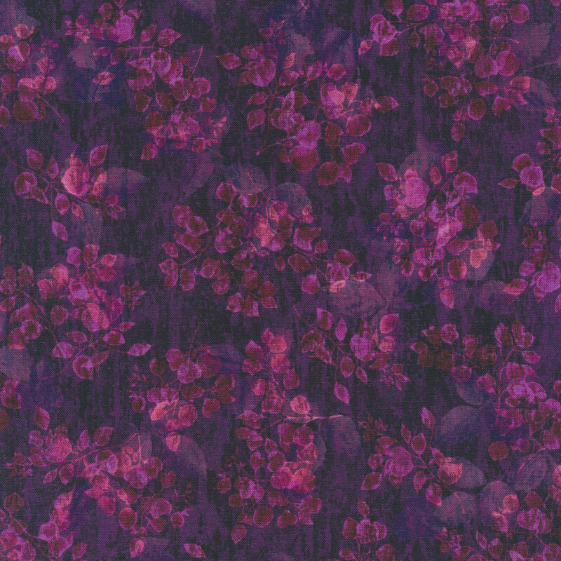 dark purple and pink mottled colors with a leafy delicate pattern