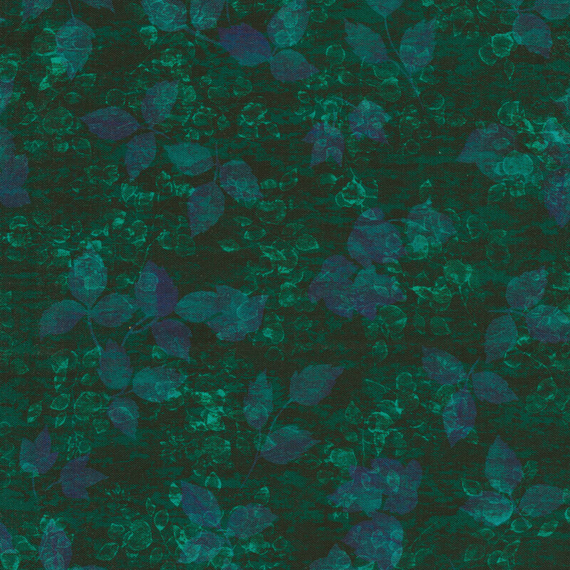 dark teal fabric with delicate leafy pattern