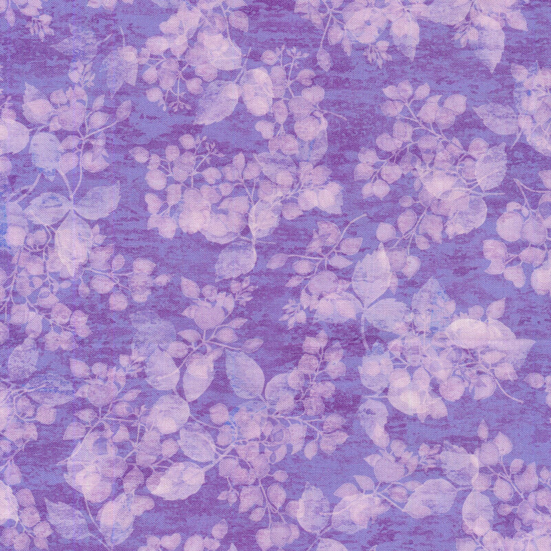 bright purple fabric with delicate leafy pattern