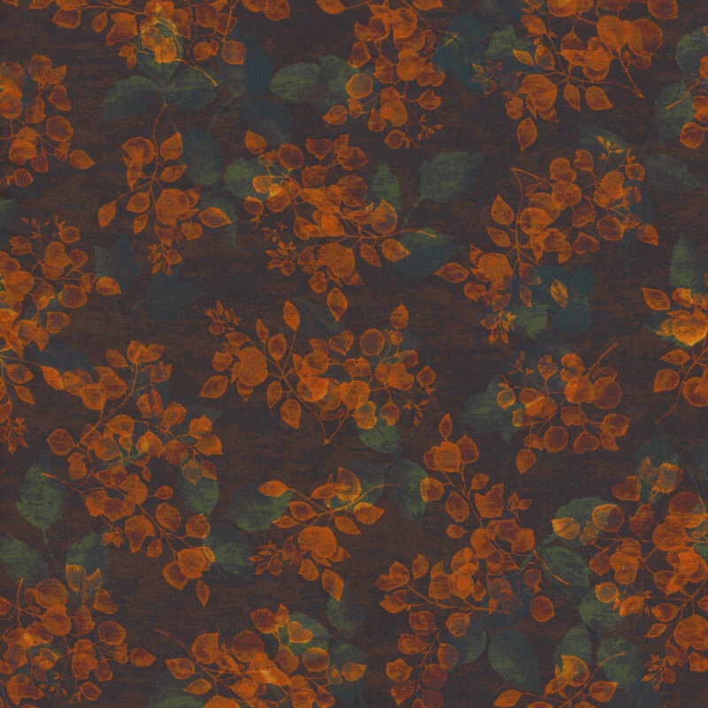 deep brown-black background with rusty orange leaf pattern
