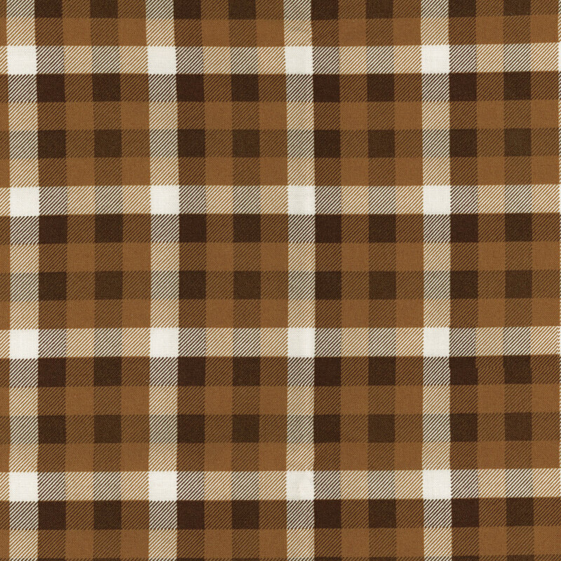 fabric featuring lovely golden brown, dark brown and cream plaid print
