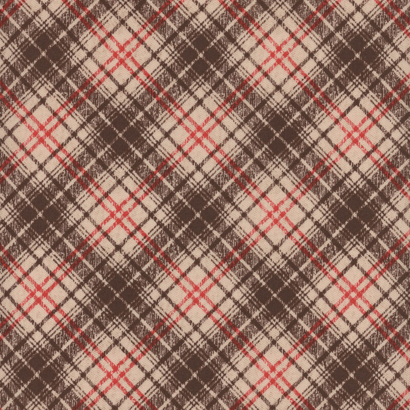 tan, red and dark brown plaid fabric