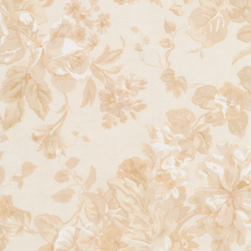 Fabric with tonal cream and light tan florals on a cream background.