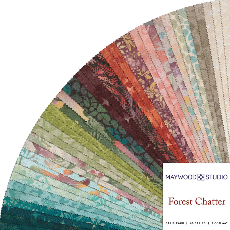 A collage of fabrics included in the Forest Chatter 2-1/2