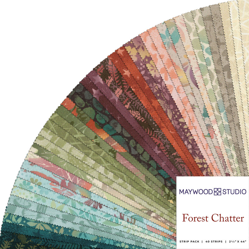 A collage of fabrics included in the Forest Chatter 2-1/2