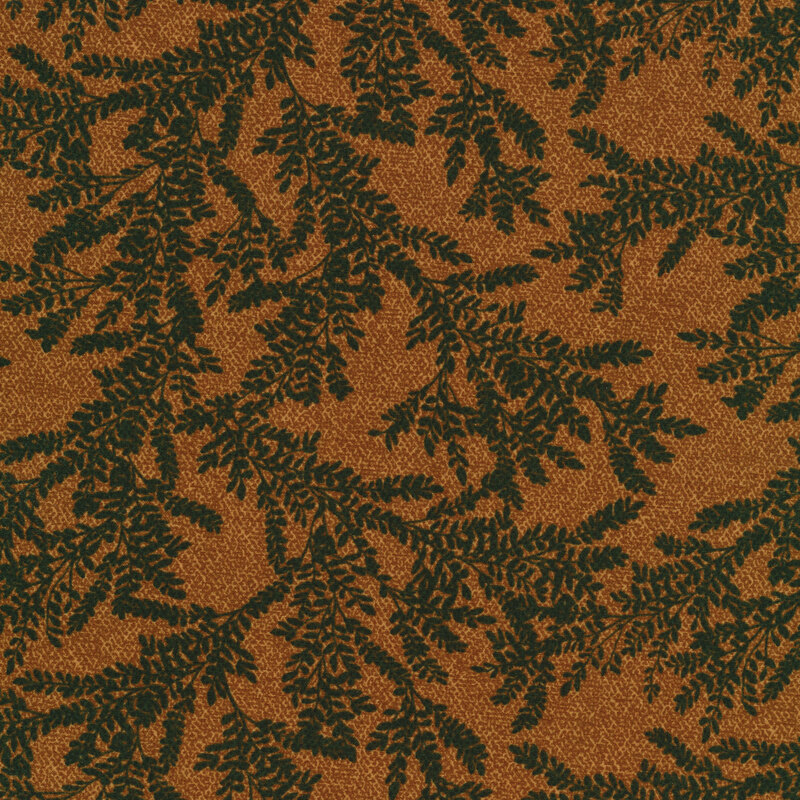 fabric with dark foliage on a burnt rust background