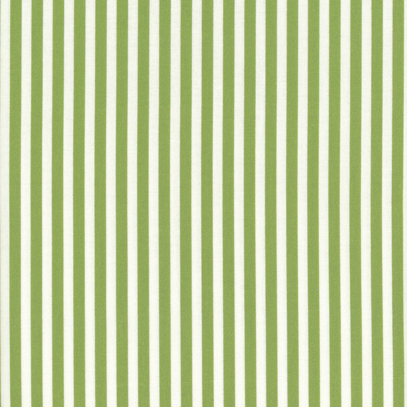 Bright green and white vertically striped fabric