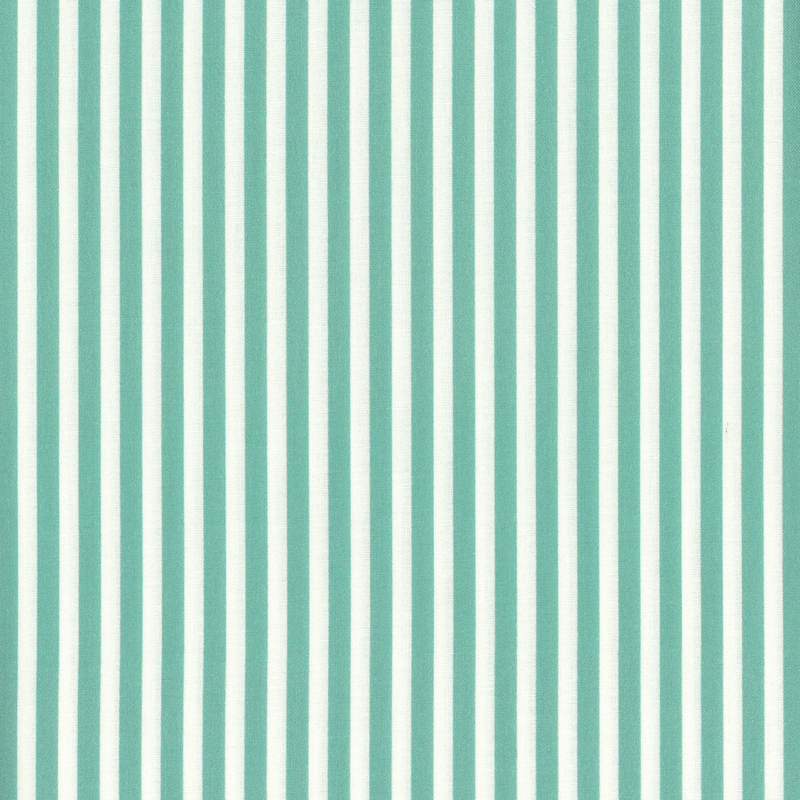 Bright teal and white, vertically striped fabric