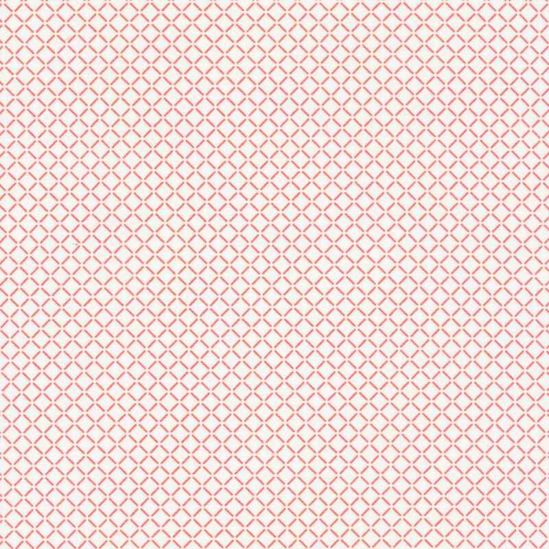 White fabric with light pink dashed lines in a grid pattern