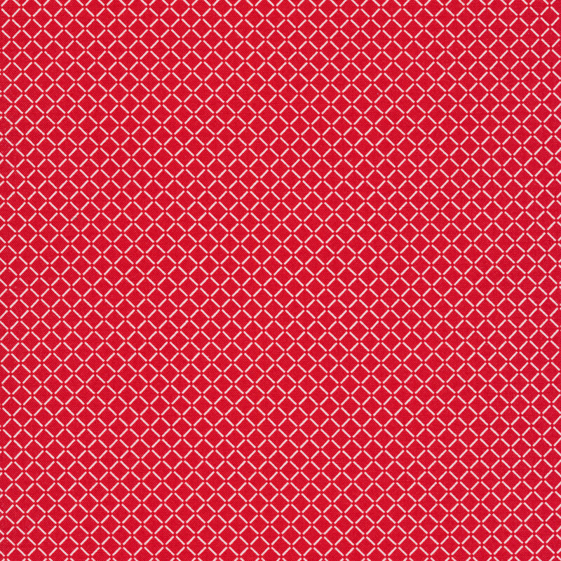 Red fabric with white dashed lines in a grid pattern
