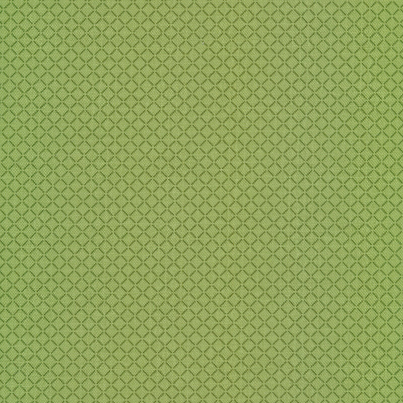 Green fabric with darker tonal dashed lines in a grid pattern