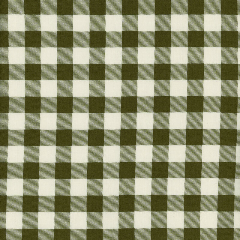 fabric with dark green and cream colored gingham print