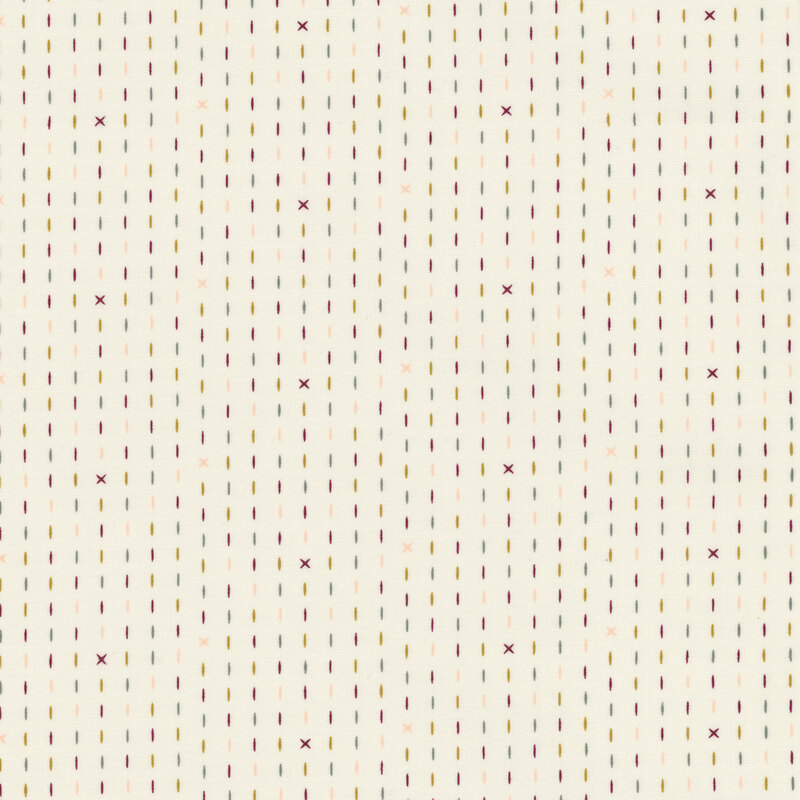 multicolored dashed lines with crosses on a cream background
