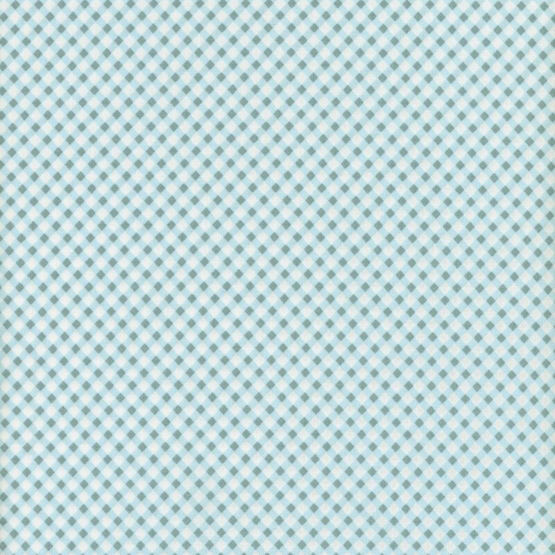 Fabric featuring a blue gingham pattern set against a light cream background