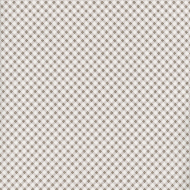 Fabric featuring a gray gingham pattern set against a light cream background
