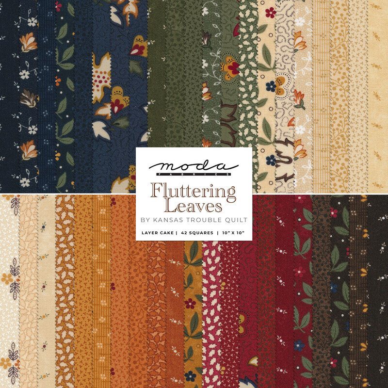 collage of all fabrics included in Fluttering Leaves collection