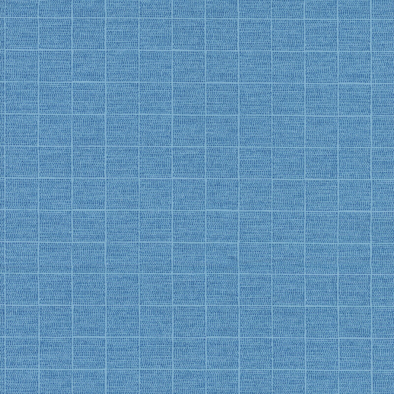 fabric featuring a negative-space blue grid, filled with abstract vertical navy lines