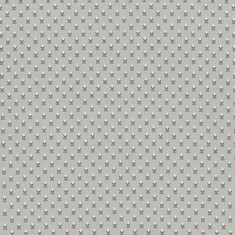 Image of fabric featuring an abstract diamond floral design set against a gray background