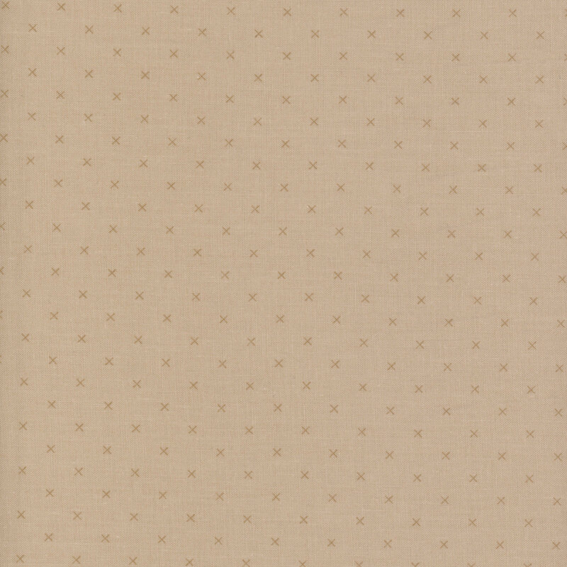 Swatch of fabric featuring tonal dark tan Xs on a tan background