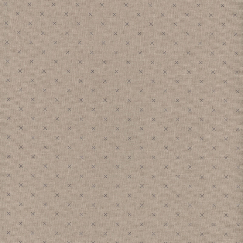 Swatch of fabric featuring dark gray Xs on a medium brown background