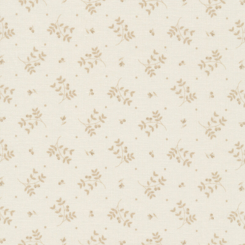 Ditsy tonal cream leafy branches tossed on cream fabric