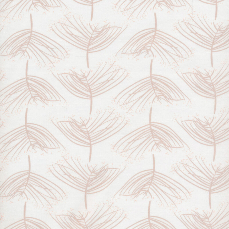 fabric featuring tan fronds with hand drawn tan dots along the edge on a cream background