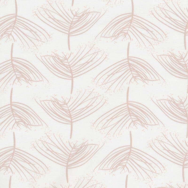 fabric featuring tan fronds with hand drawn tan dots along the edge on a cream background