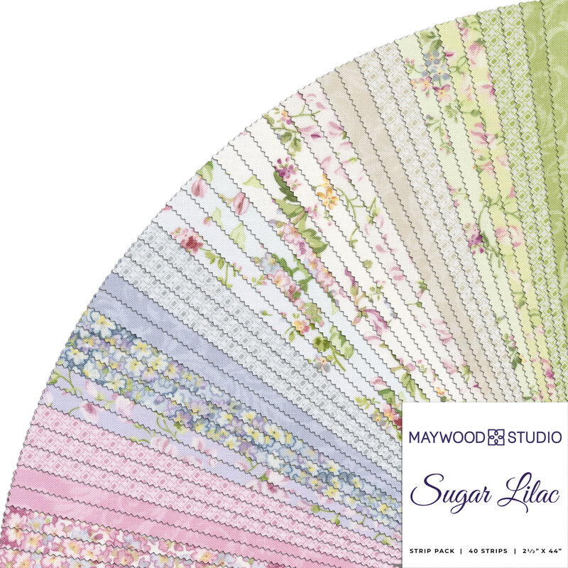 collage of fabrics included in Sugar Lilac Jelly Roll