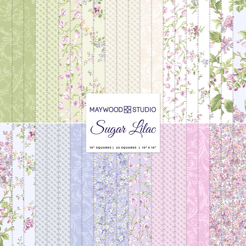 collage of all fabrics included in Sugar Lilac layer cake