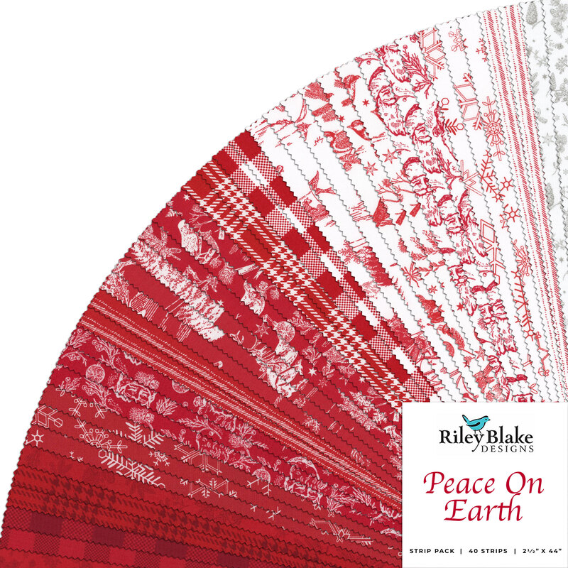 collage of all fabrics included in Peace on Earth Jelly Roll