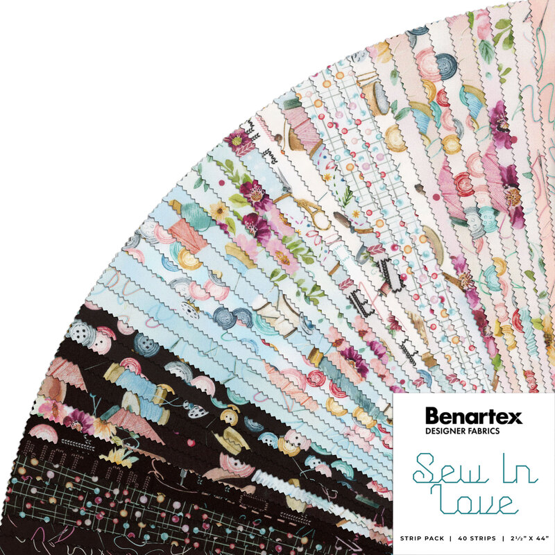 collage of fabrics included in the Sew In Love collection Jelly roll