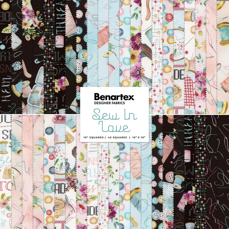 collage of fabrics included in the Sew In Love collection FQ Set