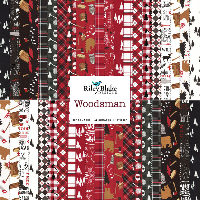 collage of all fabrics included in Woodsman 10