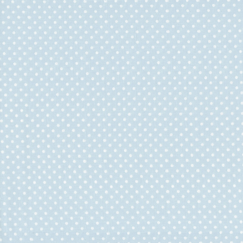 This fabric features a lovely powder blue basic fabric with ditsy white polka dots