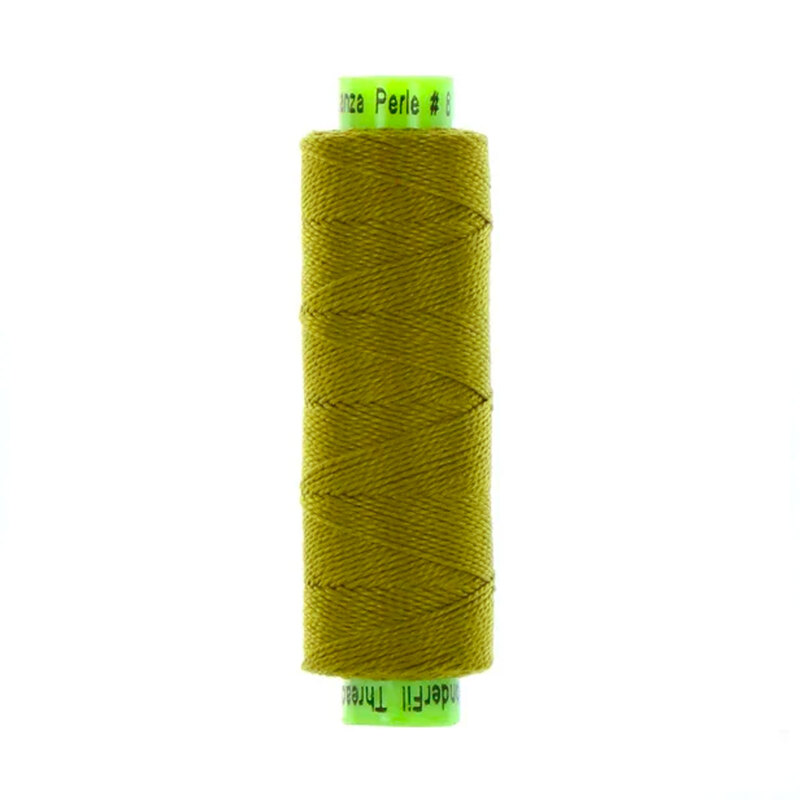 A spool of WonderFil Eleganza #8 EZ32 Bristle Grass thread on a white background