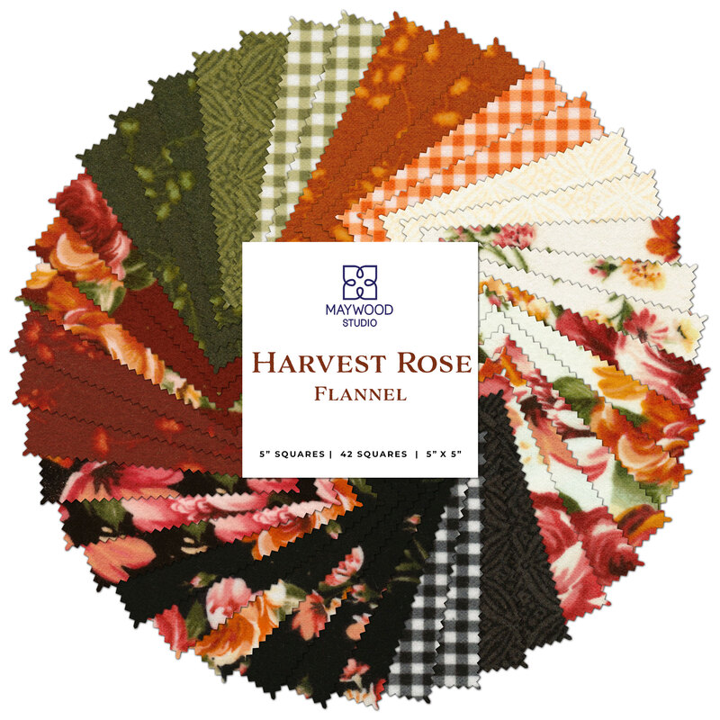 Composite graphic of all fabrics within the harvest rose flannel collection 5