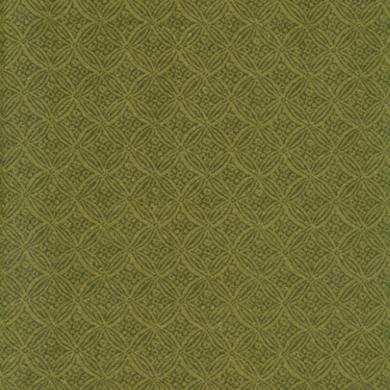 Medium green fabric with tonal geometric designs across it