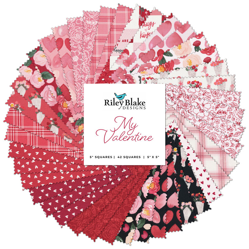 this collage features all fabric included in My Valentine 5-Inch Stacker